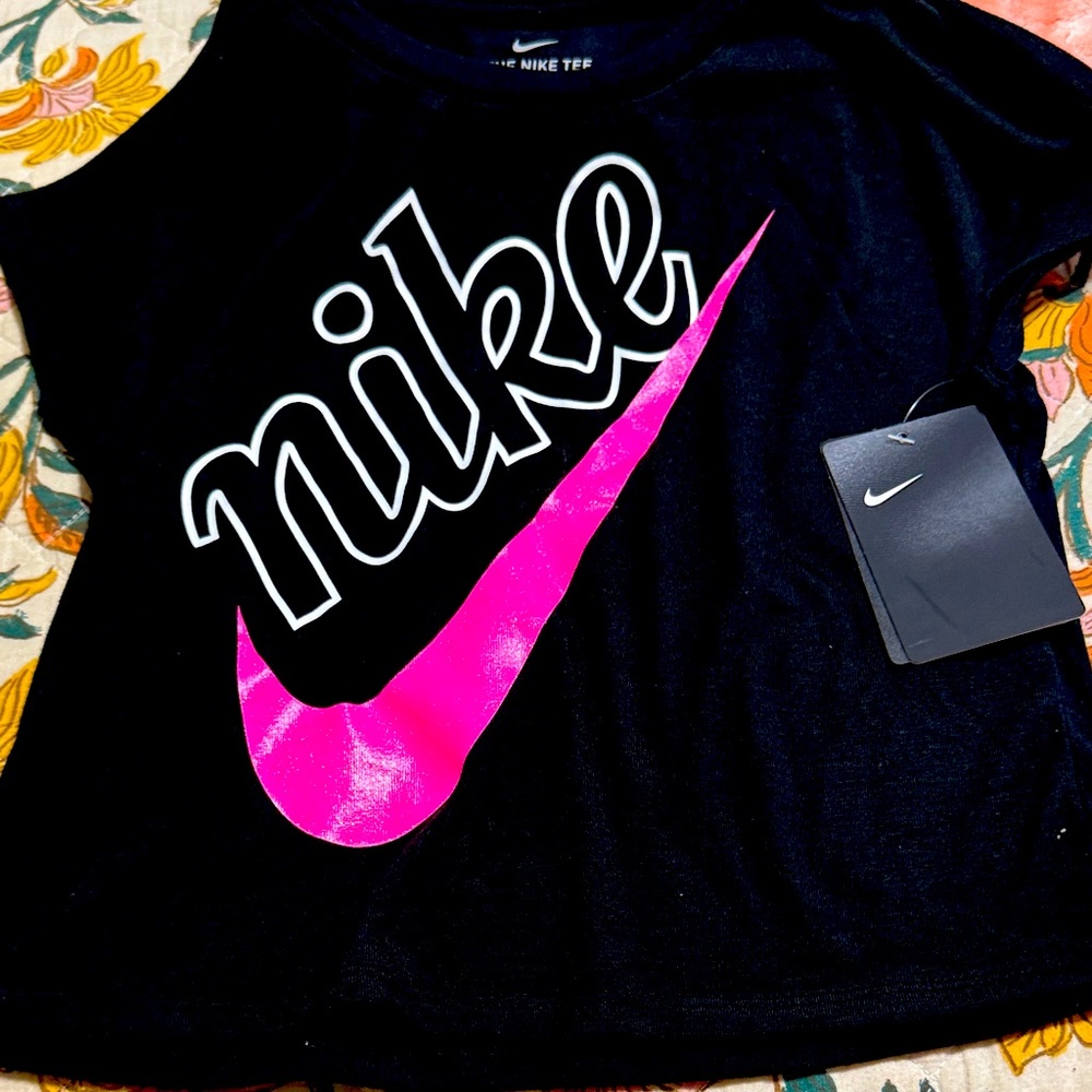 Nike Black Tee with Vibrant Pink Swoosh